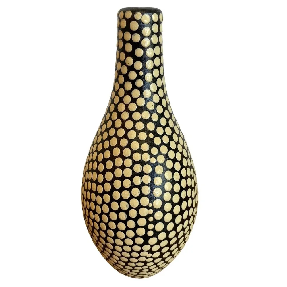 3D Nubby Dot Pottery Vase Cream Black 7 1/2